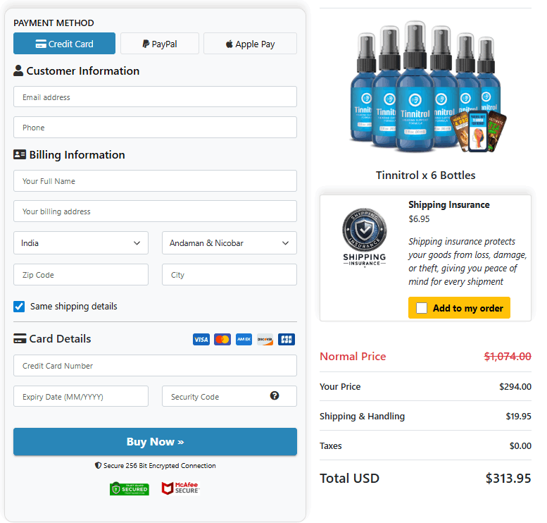 Tinnitrol Secure Checkout Page